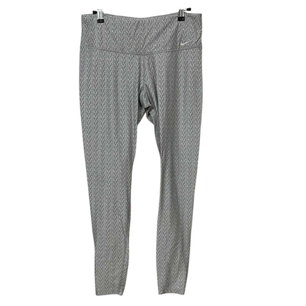 Nike Dri-FIT Leggings Women M Grey White Chevron Print Activewear Athletic Slim